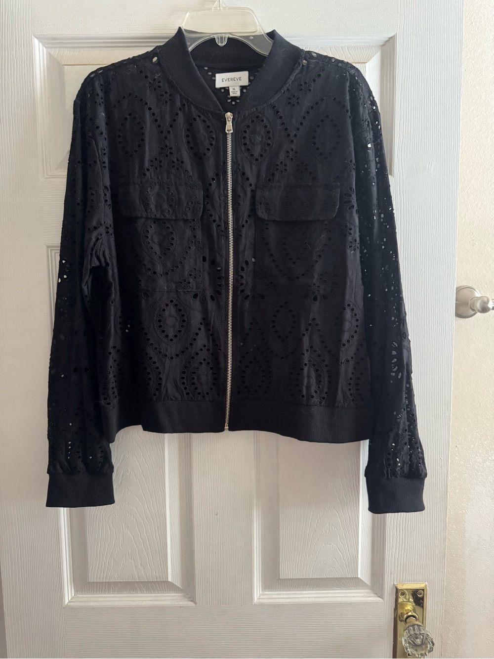 Evereve Black Eyelet Zip Bomber Jacket